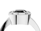 Silver Fancy Black Cushion Cut-Cut Diamond Halo Engagement Ring with Pave Band and Prong Setting_16