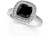 Silver Fancy Black Cushion Cut Cut Halo Pavé Diamond Ring_7