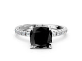 Silver Fancy Black Cushion Cut Diamond Brilliant Solitaire Ring with Pavé Band and Four-Prong Setting_34