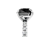 Silver Fancy Black Cushion Cut Diamond Brilliant Solitaire Ring with Pavé Band and Four-Prong Setting_39