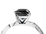 Silver Fancy Black Cushion Cut Diamond Engagement Ring with Side Stone Accents and Four-Prong Setting_16