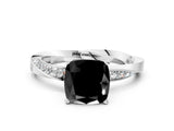 Silver Fancy Black Cushion Cut Diamond Engagement Ring with Side Stone Accents and Four-Prong Setting_24