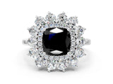 Silver Fancy Black Cushion Cut Diamond Floral Double Halo Engagement Ring with Prong Setting_42