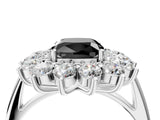 Silver Fancy Black Cushion Cut Diamond Floral Double Halo Engagement Ring with Prong Setting_46
