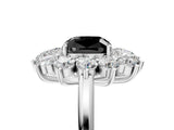 Silver Fancy Black Cushion Cut Diamond Floral Double Halo Engagement Ring with Prong Setting_47