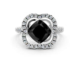 Silver Fancy Black Cushion Cut Diamond Floral Halo Split Shank Prong Setting Ring_36