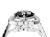 Silver Fancy Black Cushion Cut Diamond Floral Halo Split Shank Prong Setting Ring_40