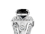 Silver Fancy Black Cushion Cut Diamond Halo Ring with Split Shank and Bezel Accents and Four-Prong Setting_11