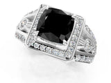 Silver Fancy Black Cushion Cut Diamond Halo Ring with Split Shank and Bezel Accents and Four-Prong Setting_7