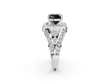 Silver Fancy Black Cushion Cut Diamond Halo Ring with Split Shank and Bezel Accents and Four-Prong Setting_8