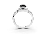 Silver Fancy Black Cushion Cut Diamond Halo Ring with Split Shank and Bezel Accents and Four-Prong Setting_9