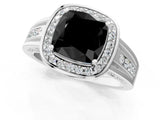 Silver Fancy Black Cushion Cut Diamond Halo Ring with Split Shank and Bezel Accents and Prong Setting_37
