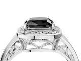 Silver Fancy Black Cushion Cut Diamond Halo Ring with Split Shank and Bezel Accents and Prong Setting_40