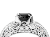 Silver Fancy Black Cushion Cut Diamond Pave Art Deco Split Shank Ring with Four-Prong Setting_10