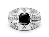 Silver Fancy Black Cushion Cut Diamond Pave Art Deco Split Shank Ring with Four-Prong Setting_6