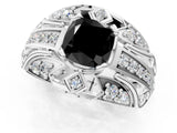 Silver Fancy Black Cushion Cut Diamond Pave Art Deco Split Shank Ring with Four-Prong Setting_7
