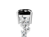 Silver Fancy Black Cushion Cut Diamond Scattered Round Accent Ring with Prong Setting_5