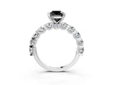 Silver Fancy Black Cushion Cut Diamond Side Stone Engagement Ring with Four-Prong Setting_3