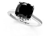 Silver Fancy Black Cushion Cut Diamond Solitaire Ring with Flower Prong Setting and Classic Band_13