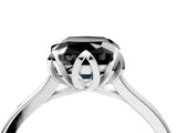 Silver Fancy Black Cushion Cut Diamond Solitaire Ring with Flower Prong Setting and Classic Band_16