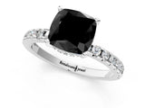 Silver Fancy Black Cushion Cut Diamond Solitaire Ring with Round  Pavé Band and Four-Prong Setting_25