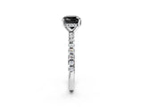 Silver Fancy Black Cushion Cut Diamond Solitaire Ring with Round  Pavé Band and Four-Prong Setting_26