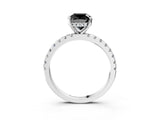 Silver Fancy Black Cushion Cut Diamond Solitaire Ring with Round  Pavé Band and Four-Prong Setting_27
