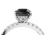Silver Fancy Black Cushion Cut Diamond Solitaire Ring with Round  Pavé Band and Four-Prong Setting_28