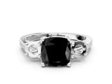 Silver Fancy Black Cushion Cut Diamond Three-Stone Engagement Ring with Prong Setting and Pavé Band_6