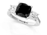 Silver Fancy Black Cushion Cut Diamond Three-Stone Engagement Ring with Prong Setting and Pavé Band_7