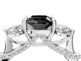 Silver Fancy Black Cushion Cut Diamond Three-Stone Ring with Prong Setting and Pavé Band_10