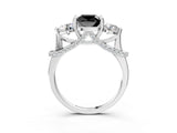 Silver Fancy Black Cushion Cut Diamond Three-Stone Ring with Prong Setting and Pavé Band_9