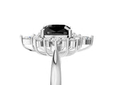 Silver Fancy Black Cushion Cut Halo Diamond Cluster Ring with Marquise and Round Stones on a White Gold Band with Prong Setting_11