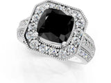 Silver Fancy Black Cushion Cut Halo Diamond Engagement Ring with Pave Split Shank and Four-Prong Setting_31