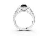 Silver Fancy Black Cushion Cut Halo Diamond Ring with Beaded Split Shank and Four-Prong Setting_9
