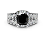 Silver Fancy Black Cushion Cut Halo Diamond Split Shank Ring with Prong Setting_12