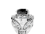 Silver Fancy Black Cushion Cut Halo Milgrain Diamond Engagement Ring with Leaf Band and Four-Prong Setting_11