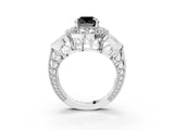 Silver Fancy Black Cushion Cut Halo Milgrain Diamond Engagement Ring with Leaf Band and Four-Prong Setting_9