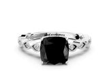 Silver Fancy Black Cushion Cut Solitaire Diamond Ring with Infinity Twist Band and Four-Prong Setting_60