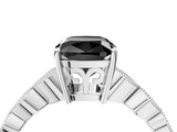 Silver Fancy Black Cushion Cut Solitaire Diamond Ring with Infinity Twist Band and Four-Prong Setting_64
