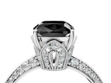 Silver Fancy Black Cushion Cut Solitaire Split Shank Pave Diamond Engagement Ring with Four-Prong Setting_10