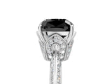 Silver Fancy Black Cushion Cut Solitaire Split Shank Pave Diamond Engagement Ring with Four-Prong Setting_11