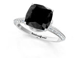 Silver Fancy Black Cushion Cut Solitaire Split Shank Pave Diamond Engagement Ring with Four-Prong Setting_55