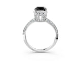 Silver Fancy Black Cushion Cut Solitaire Split Shank Pave Diamond Engagement Ring with Four-Prong Setting_9