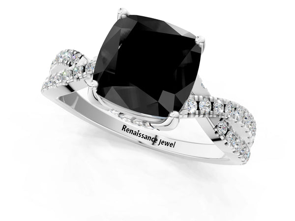 Sterling Silver Cushion Cut Twisted Split Shank Engagement Ring Setting for Black Center