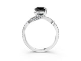 Silver Fancy Black Cushion Cut Solitaire Twist Pave Diamond Engagement Ring with Prong Setting_87