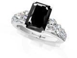 Silver Fancy Black Emerald Cut Brilliant Diamond Pavé Band with Six-Prong Setting_19