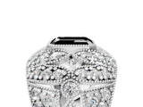 Silver Fancy Black Emerald Cut Brilliant Halo Pave Diamond Milgrain Ring_11