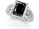 Silver Fancy Black Emerald Cut Brilliant Milgrain Filigree Diamond Ring with Square Prong Setting_7