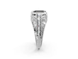 Silver Fancy Black Emerald Cut Brilliant Milgrain Filigree Diamond Ring with Square Prong Setting_8